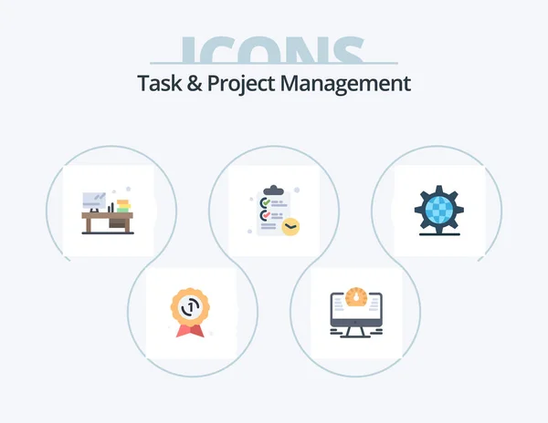 Task Project Management Flat Icon Pack Icon Design Internet Time — Vetor de Stock