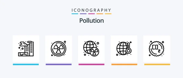 Pollution Line Icon Pack Including Truck Gas Bag Pollution Batteries — Stockový vektor