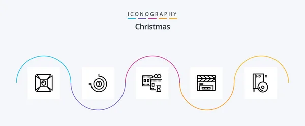 Christmas Line Icon Pack Including Disc Film Stip Bluray Clapperboard — Stockový vektor