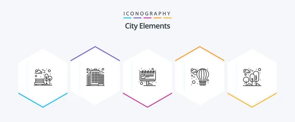 City Elements Line Icon Pack Including Park Garden Billboard City — Stockvector