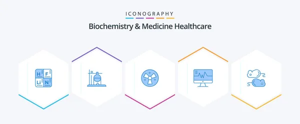 Biochemistry Medicine Healthcare Blue Icon Pack Including Testng Heartbeat Radiation — Stockvector