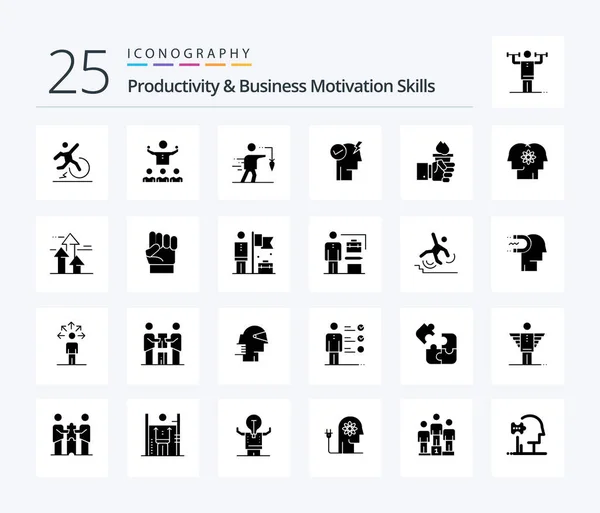 Productivity Business Motivation Skills Solid Glyph Icon Pack Including Power — Stockový vektor