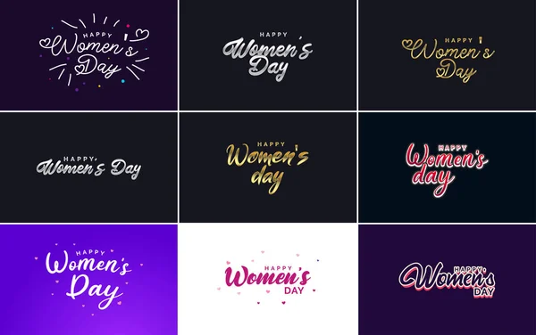 Pink Happy Women Day Typographical Design Elements International Women Day — 图库矢量图片