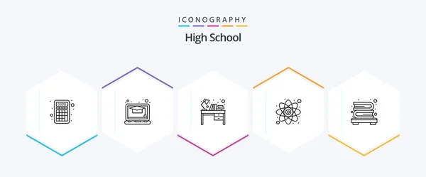 High School Line Icon Pack Including Books Study Desk Research — Archivo Imágenes Vectoriales