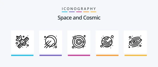 Space Line Icon Pack Включая Приемник Сми Спутник Общение Земля — стоковый вектор