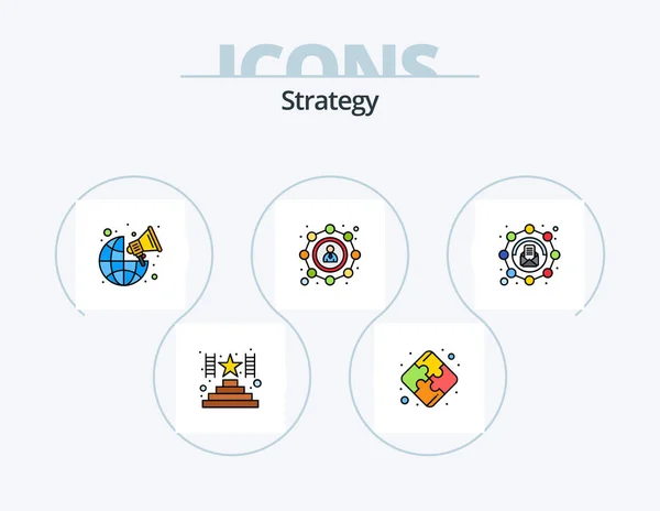 Strategy Line Filled Icon Pack Icon Design Settings Global Browser — Wektor stockowy