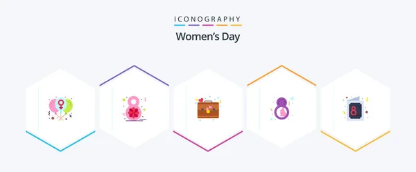 Womens Day Flat Icon Pack Including Face Female Celebrate Eight — Vetor de Stock