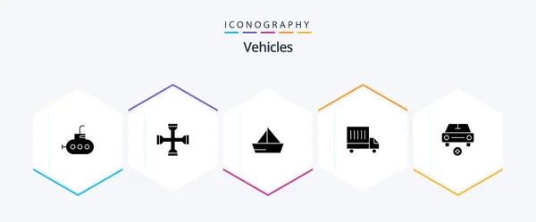 Vehicles Glyph Icon Pack Including Star Car Sail Van Delivery — Archivo Imágenes Vectoriales