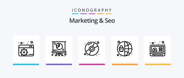 Marketing Seo Line Icon Pack Including Youtube Marketing Schedule Wizard — Archivo Imágenes Vectoriales