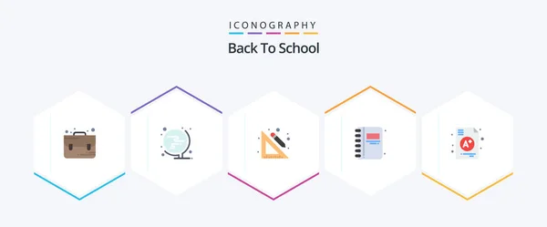 Back School Flat Icon Pack Including Education Ruler Open Book — Vector de stock