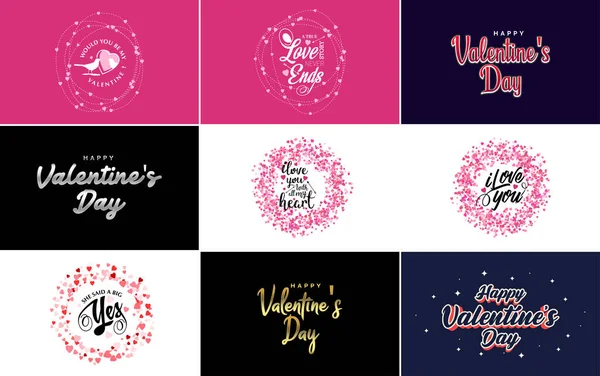 Happy Valentine Day Greeting Card Template Romantic Theme Red Color — Vetor de Stock