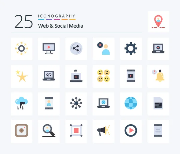 Web Social Media Flat Color Icon Pack Including Setting Cog — Vettoriale Stock