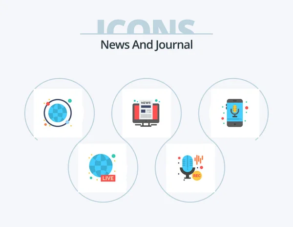 News Flat Icon Pack Icon Design Mobile Screen Global News — Stockový vektor