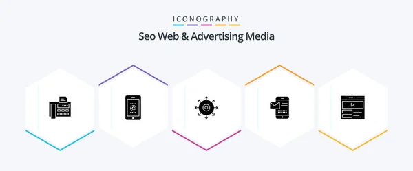 Seo Web Advertising Media Glyph Icon Pack Including Receiving Sms — Stock vektor