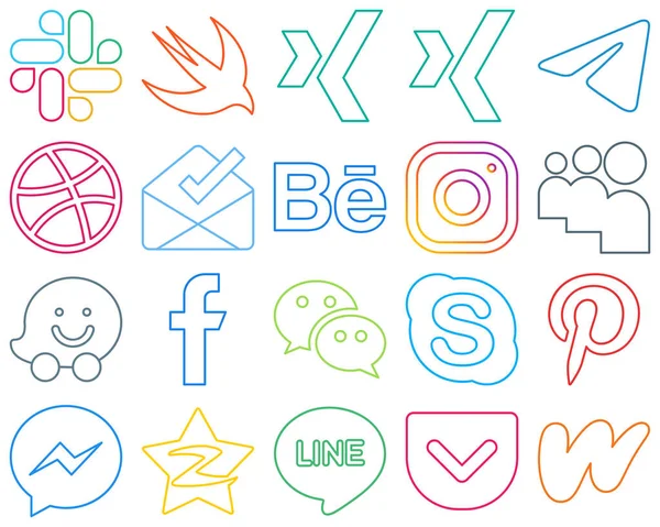 Simple Minimalist Colourful Outline Social Media Icons Wechat Behance Facebook — Wektor stockowy