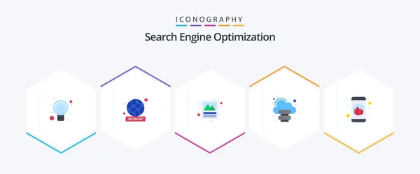 Seo Flat Icon Pack Including Mobile Server Advertising Database Picture — Διανυσματικό Αρχείο