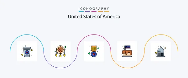 Usa Line Filled Flat Icon Pack Including Indianapolis Usa Badge — Image vectorielle