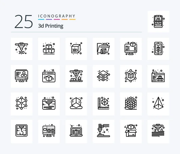 Printing Line Icon Pack Including Smartphone Mobile Folder Preview — Stockvector