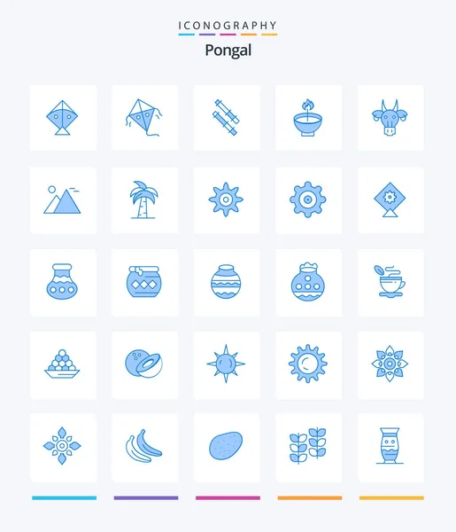 Creative Pongal Blue Icon Pack Egypt Indian Diwali Bull Adornment — Vettoriale Stock