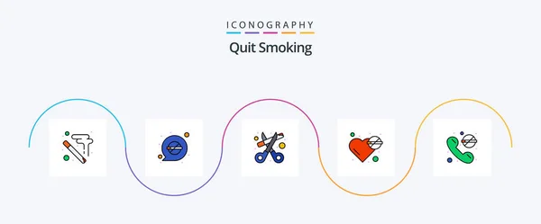 Quit Smoking Line Filled Flat Icon Pack Including Call Problem — Wektor stockowy