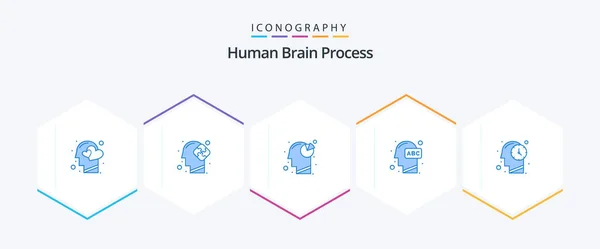 Human Brain Process Blue Icon Pack Including Learning Human Puzzle — Vetor de Stock