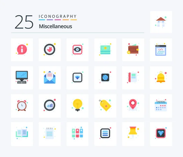 Miscellaneous Flat Color Icon Pack Including Reduce Funds Eye Payment — Vettoriale Stock