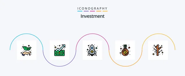 Investment Line Filled Flat Icon Pack Including Profit Earnings Launch — Stockový vektor
