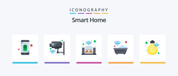 Smart Home Flat Icon Pack Including Washroom Smart Surveillance House — Stockvector