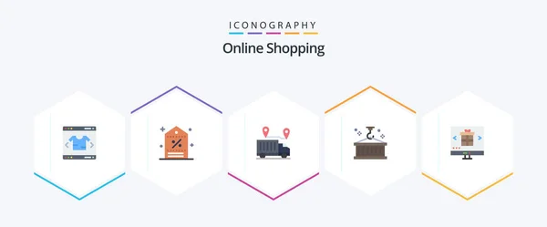 Online Shopping Flat Icon Pack Including Logistic Business Tag Box — Image vectorielle