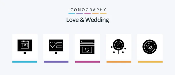 Love Wedding Glyph Icon Pack Including Love Cosmetics Web Wedding — Stok Vektör