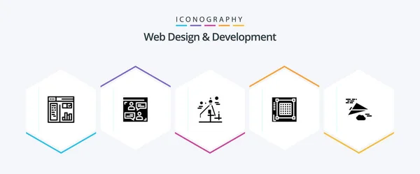 Web Design Development Glyph Icon Pack Including Layout Design User — Image vectorielle