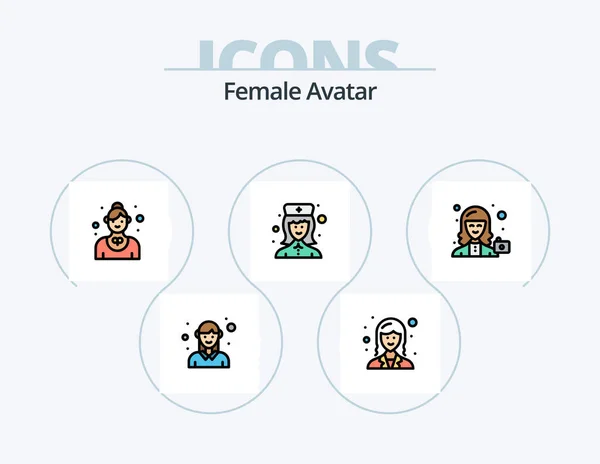 Female Avatar Line Filled Icon Pack Icon Design Sword Fencing — Stok Vektör