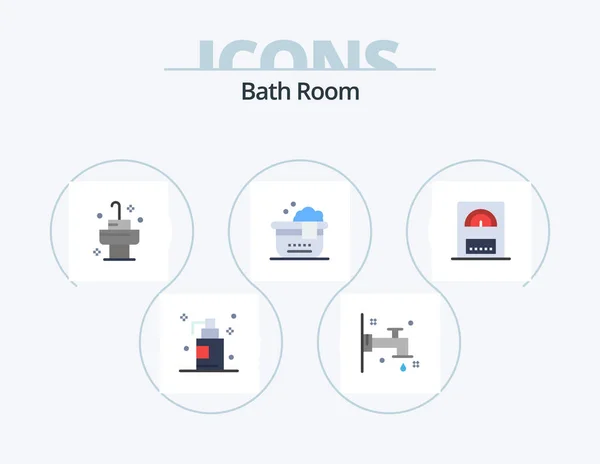 Bath Room Flat Icon Pack Icon Design Room Bath Water — Vetor de Stock