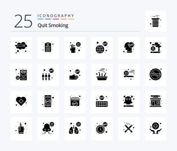 禁煙25世界を含む固体グリフアイコンパック いいえ タバコだ タバコ — ストックベクタ