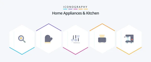 Home Appliances Kitchen Flat Icon Pack Including Coffee Machine Oven — Stockvektor