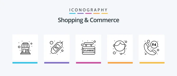 Shopping Commerce Line Icon Pack Including Sale Board Shopping Basket — Stockový vektor