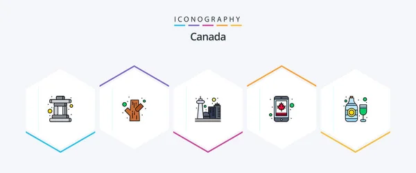 Canada Filledline Icon Pack Including Bottle Mobile Canada Leaf Canada — Wektor stockowy