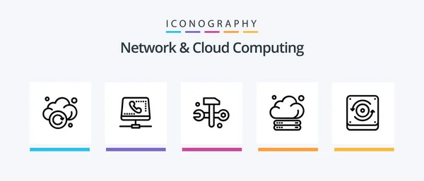 Network Cloud Computing Line Icon Pack Including Web Transfer Cloud — Stok Vektör