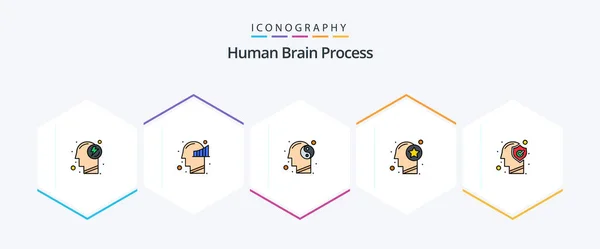 Human Brain Process Filledline Icon Pack Including Brain Star Balance — Stockový vektor