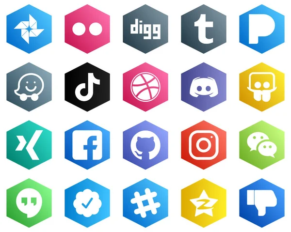Hexagon Flat Color White Icon Pack Slideshare Text Douyin Message — Wektor stockowy