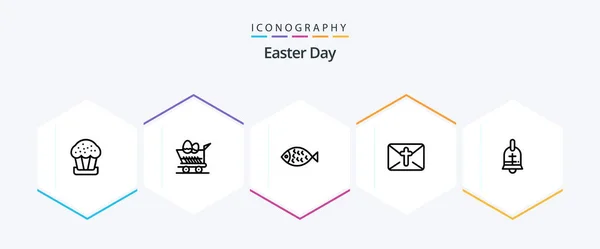 Easter Line Icon Pack Including Ring Easter Fish Holiday Massege — 图库矢量图片