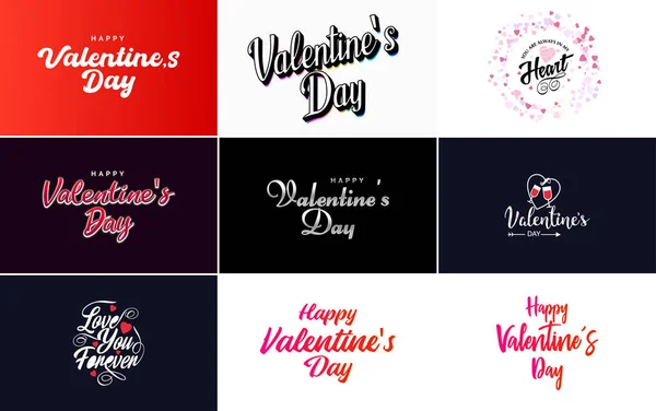 Happy Valentine Day Greeting Card Template Cute Animal Theme Pink — Stok Vektör