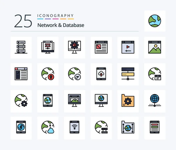 Network Database Line Filled Icon Pack Including Page App Online — Image vectorielle