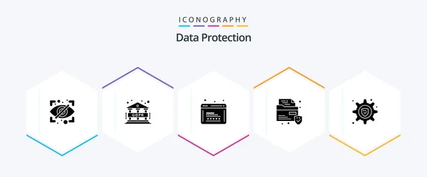 Data Protection Glyph Icon Pack Including Setting Lock Development Security — Wektor stockowy