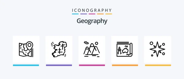 Geo Graphy Line Icon Pack Including Guide Map Home Protection — Wektor stockowy