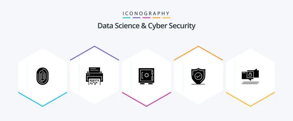 Data Science Cyber Security Glyph Icon Pack Including Confirm Security — Wektor stockowy