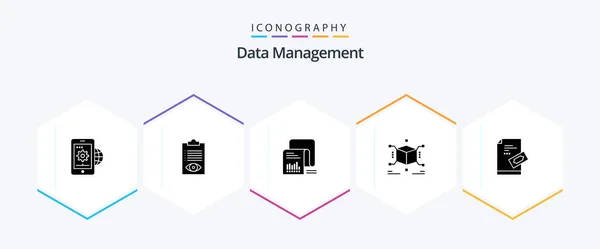 Data Management Glyph Icon Pack Including Questionnaire Documents Delivery Data — Archivo Imágenes Vectoriales