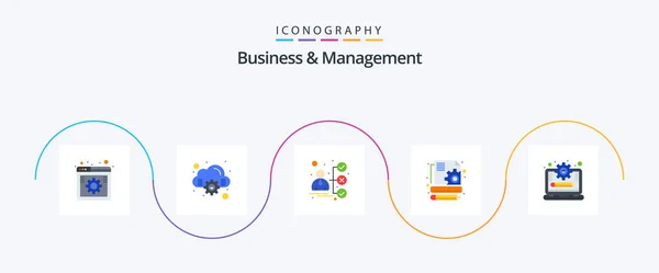 Business Management Flat Icon Pack Including Management System Laptop Briefcase — Wektor stockowy