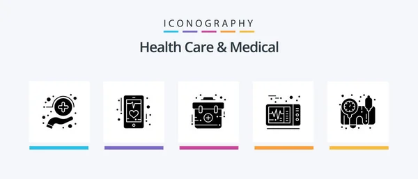 Здравоохранение Медицина Glyph Icon Pack Including Gauge Медицинская Телефон Сердце — стоковый вектор