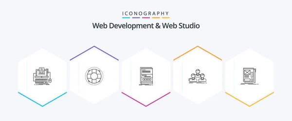 Web Development Web Studio Line Icon Pack Including Group Company — Wektor stockowy